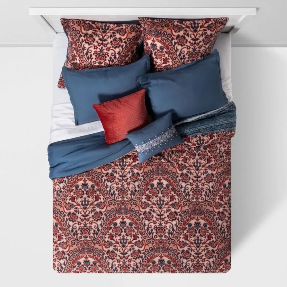 Threshold Coral and Blue Patterned Comforter Set